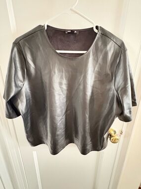 Express Black Faux Leather Short Sleeve Tee